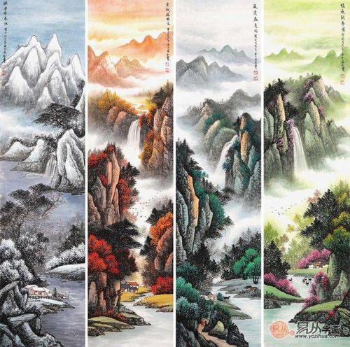 钟灵毓秀万物苏 刘燕姣    山水画力作《春夏秋冬四条屏》来源:易