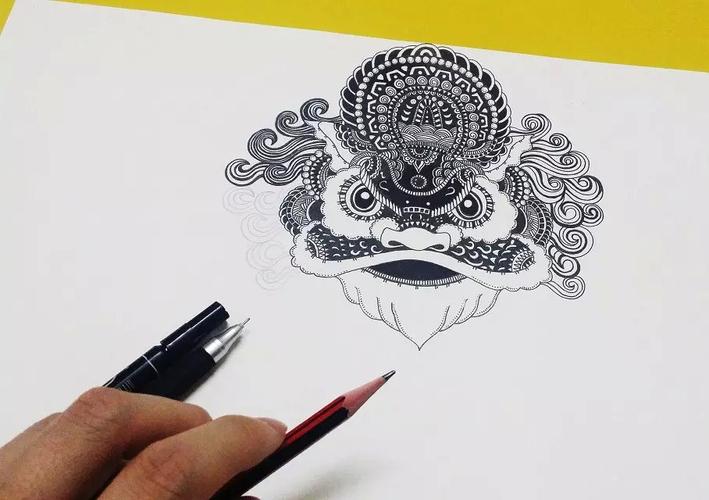 还有舞狮,鲤鱼,麒麟前来祝贺! 用黑白线描表现,希望大家喜欢!谢谢!