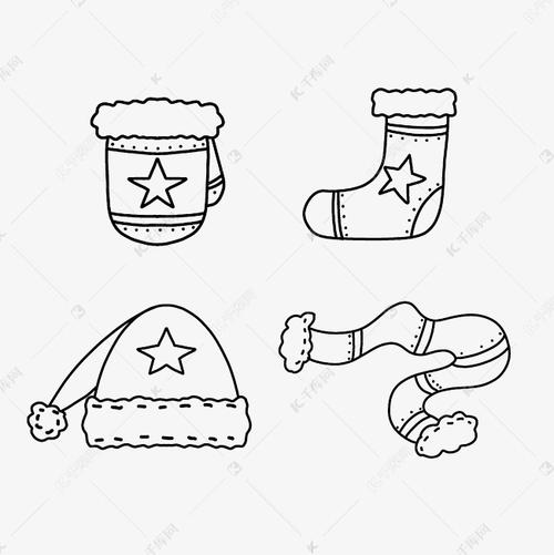 线描圣诞手套袜子帽子围巾