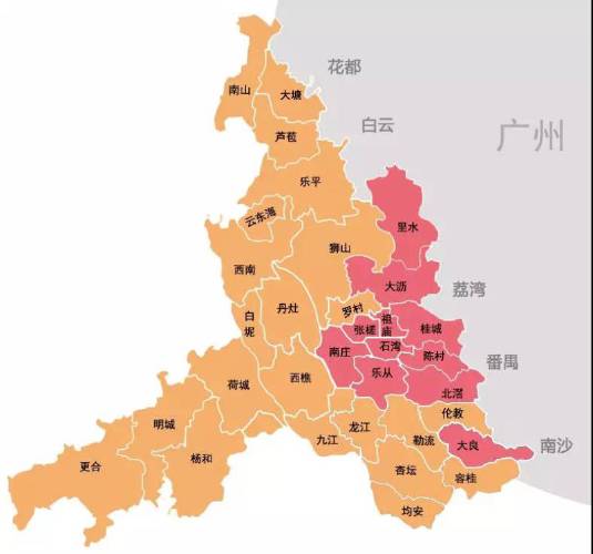 辖区:禅城区,顺德区,南海区,三水区,高明区.行政区划面积3797.