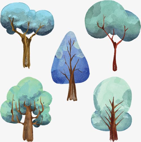 纯原创手绘树插画大树小树春天绿色