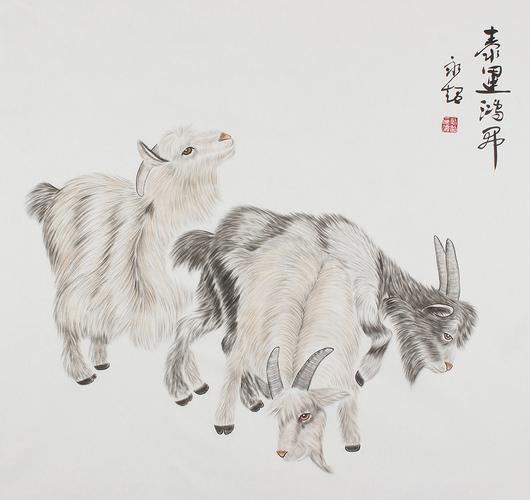 纯手绘国画/三羊开泰/三阳开泰/客厅办公室横幅书画作品真迹/字画