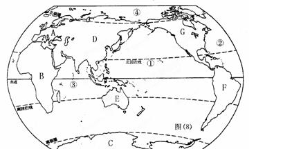 学历教育 初中 初一  ⑴认识图中大洲或大洋(填代号):世界上面积最小