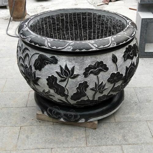 石雕老石槽流水摆件家用庭院室外石头鱼池青石荷花缸