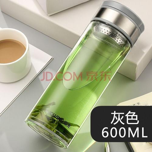 杯大容量单双层男女士车载透明玻璃水杯定制杯子 铂金灰600ml(单层)