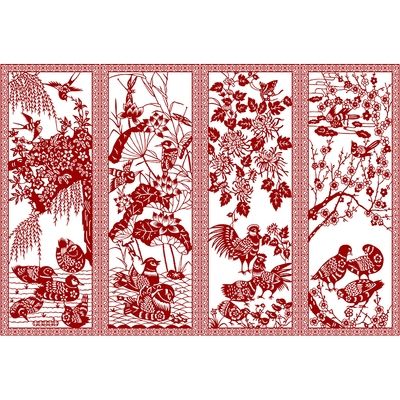 春夏秋冬剪纸图样底稿手工刻纸图案打印素材中国剪纸