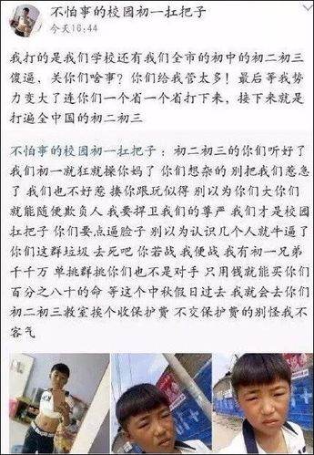 "不怕事的校园初一扛把子" 扬言要打遍全国