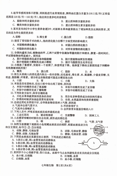 2014-2015七年级下册生物期末试卷及答案