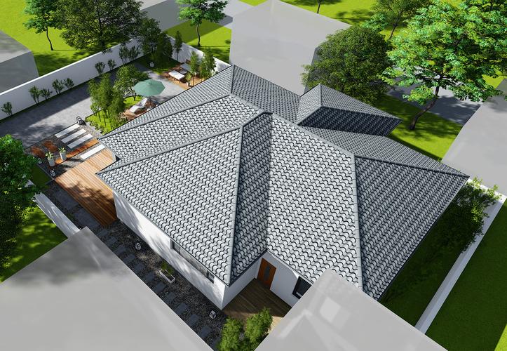 免费图库 山西太原杜家现代别墅△鸟瞰图 屋顶主轮廓设计为四坡屋顶