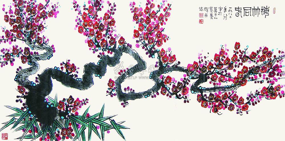 0012 梅竹同春 立轴 设色纸本