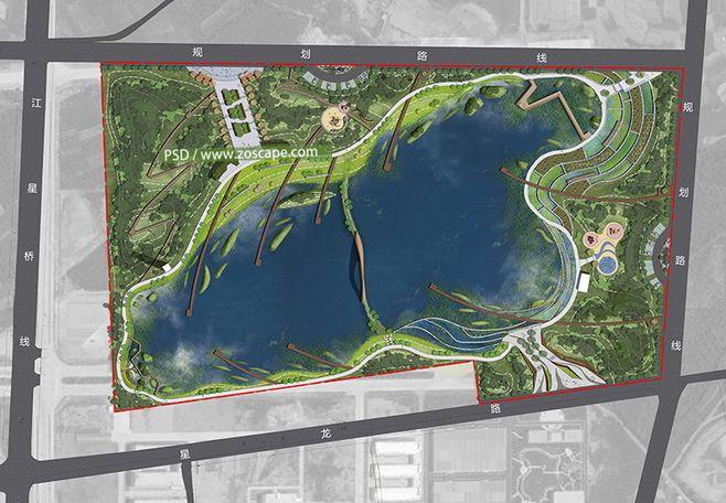 高清滨湖湿地公园-城市生态公园psd平面图_psd彩平_zoscape-园林景观
