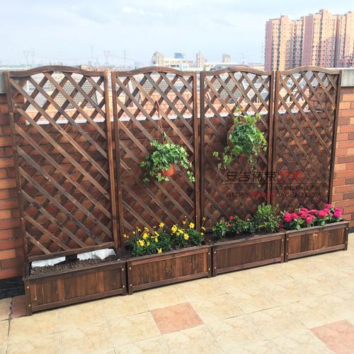 购客户外防腐木栅栏篱笆围栏护栏阳台装 饰屏风庭院隔断网格爬藤花盆