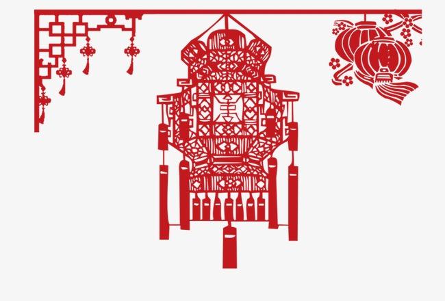 中式古典春节新春灯笼剪纸画装饰元素