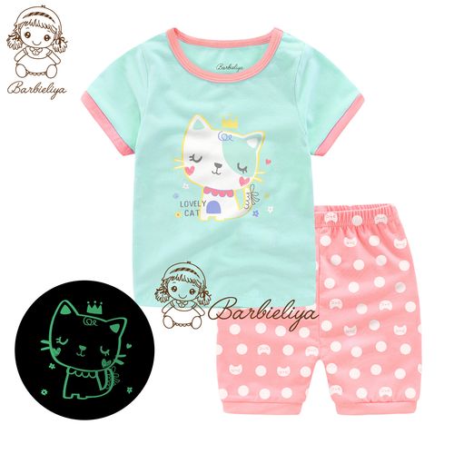 夜光套装儿童长袖家居服睡衣pricess pajamas glow in the dark