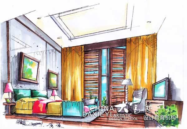 室内手绘卧室客厅上色图