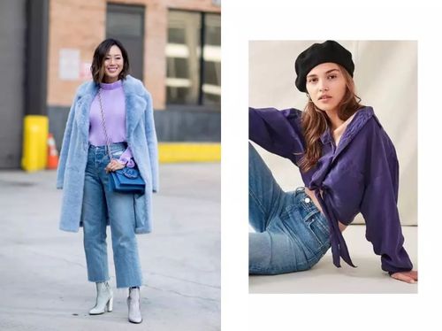 这一套换 粉紫色的毛衣来试穿 是不是看起来柔和多了 紫色,蓝色