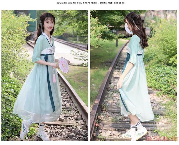 古风古代衣服少女改良汉服仙女樱花超仙古风长裙高中初中学生连衣裙