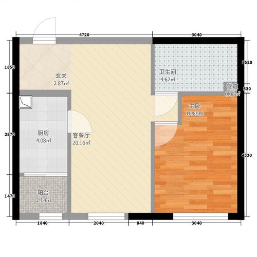 惠泽园1室2厅1卫1厨60.00㎡户型图
