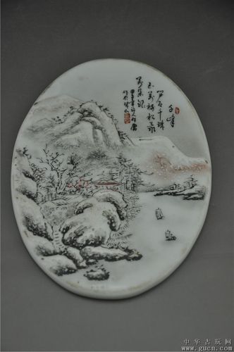 何许人款 雪景瓷板