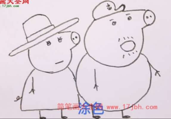 猪奶奶简笔画画法猪爷爷猪奶奶彩色图片