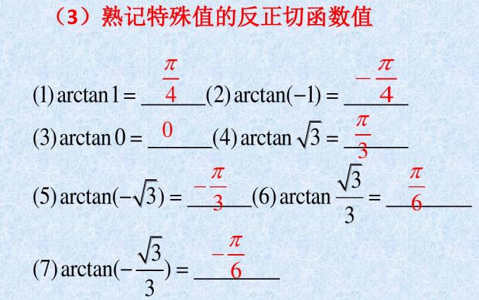 特殊的反正弦函数值 反正切导数 三角函数公式 同角三角函数基本关系