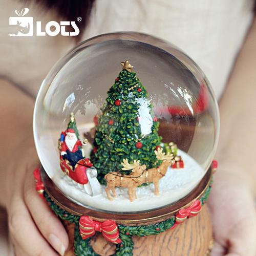 jarll水晶球圣诞老人雪橇摆件雪花圣诞树生日圣诞节礼物音乐盒