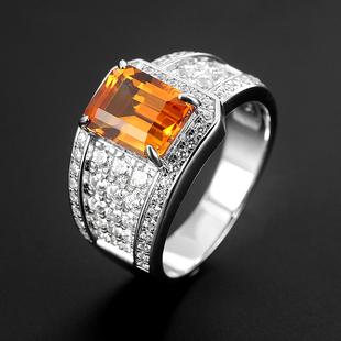 戒指925纯银镀金镶嵌黄宝石潮男个性小众指环巴西天然黄水晶男士