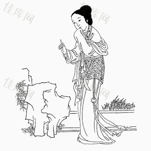卡通 手绘 插画 线稿 线描元素 古代女子png