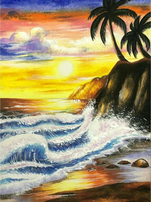 蜡笔 夕阳风景画_夕阳_唇膏笔_风景_文化_绘画