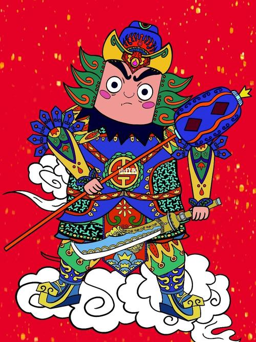 自制立体趣味门神_插画_手绘_卡通_小朋友_挂饰_生肖