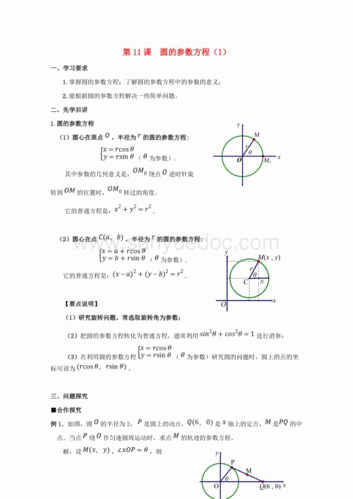 【新版教案】高中数学 第11课 圆的参数方程(1)学案 新人教a版选修4-4