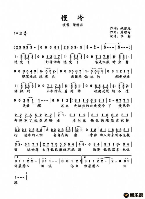 《慢冷》简谱(梁静茹)-梁静茹钢琴谱吉他谱|www.xinpu