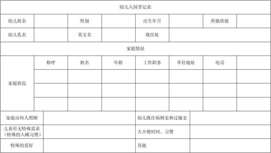 幼儿园新生入园登记表