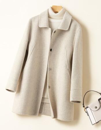 风双面羊绒大衣女短款小个子娃娃领羊毛百搭毛呢外套混米色m100113斤