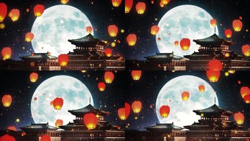 4k古风建筑宫殿圆月孔明灯led中秋 循环画质检查举报作品下载小样0