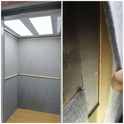 电梯轿厢双重防护,木板加隔音棉,以保证业主装修结束,还给业主崭新