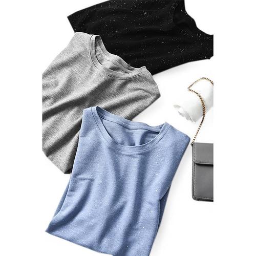 银河星辰t~ 舒舒服服变美 晶钻点缀 圆领宽松落肩短袖