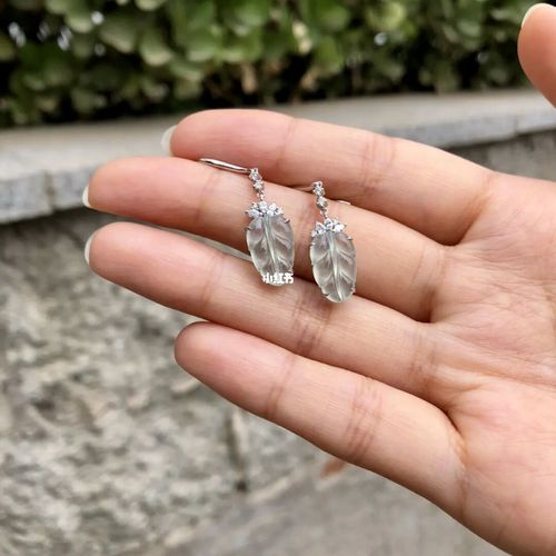 金枝玉叶——翡翠叶子耳坠 18k金 钻石_耳坠_翡翠_钻石_18k金_荧光