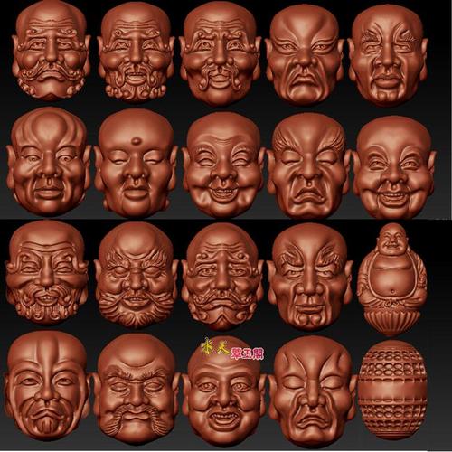 极品新十八罗汉双面 电脑三维立体雕刻图 橄榄核图stl 圆雕图l187