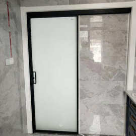 定制卫生间单扇窄边推拉门隔断厨房单轨移门磨砂玻璃吊轨钛镁合金