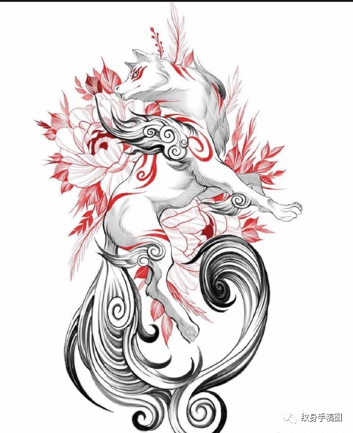 纹身图案 纹身手稿 狐狸纹身素材 最新九尾狐纹身