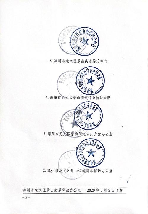 办事处关于启用漳州市龙文区景山街道公共管理办公室等捌枚印章的通知
