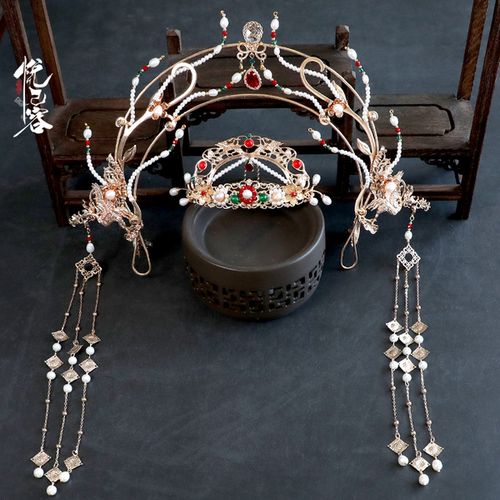 购客悦己容手工古风发饰流苏凤凰圣母头冠发簪汉服头饰套装 醉倾城