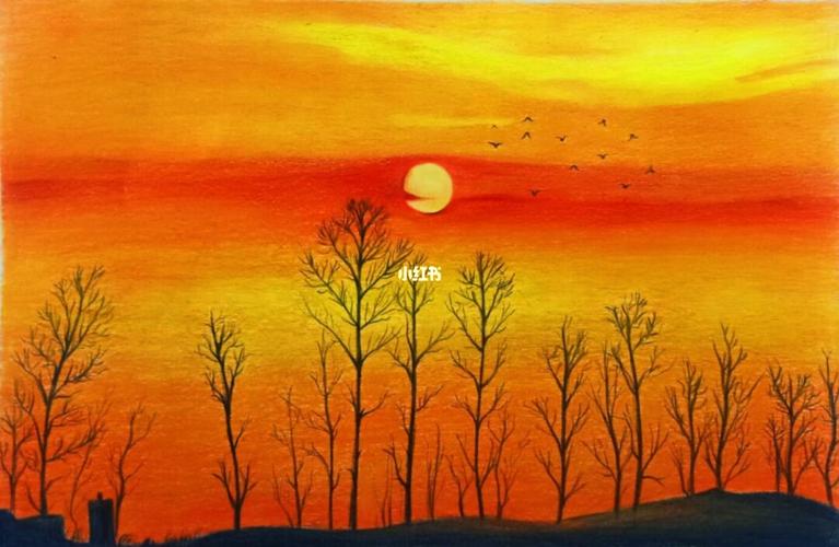 一起看日落吧_夕阳_彩铅_手绘_风景画_浪漫_彩铅手绘