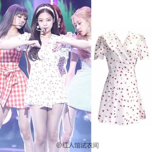 珍妮blackpink,blackpink珍妮 blackpink金智妮珍妮jennie同款连衣裙法式绑带小花打歌服夏