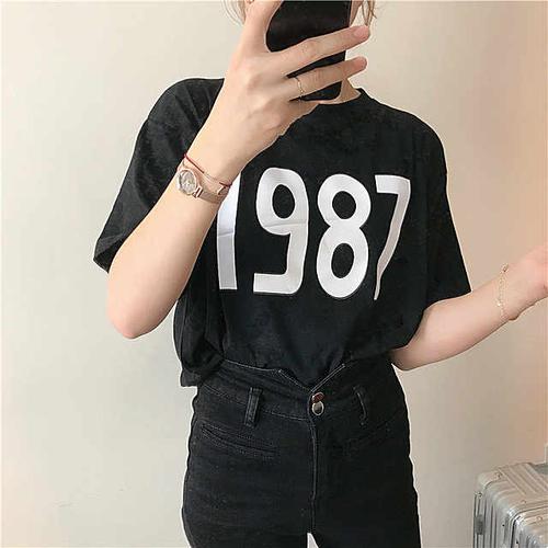 2811#实拍实价 已检测 韩国ins宽松百搭1987数字纯色