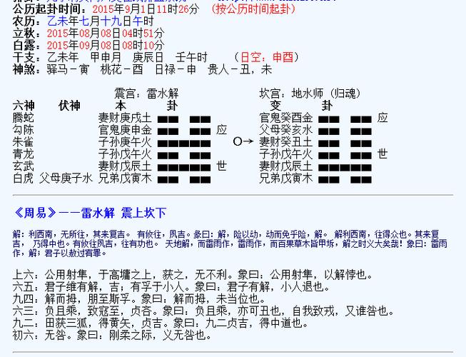 雷水解变卦地水师,问感情,求大师解卦.