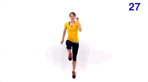 原地跳跃左右交替向上提膝,尽可能抬至最高点.