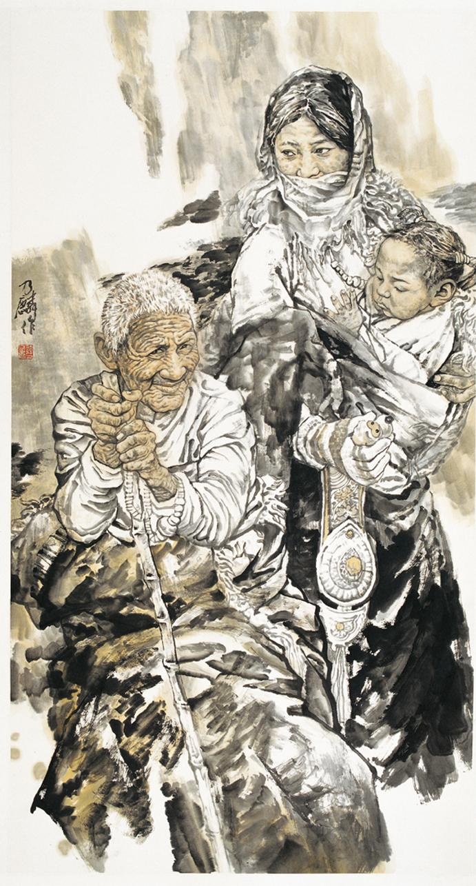 谭乃麟 甘南一家 90cm×180cm