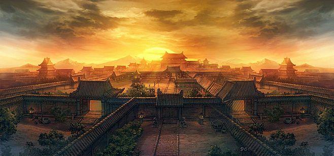 城楼,夕阳,卡通,海报banner,中国风图库,png图片,网,图片素材,背景